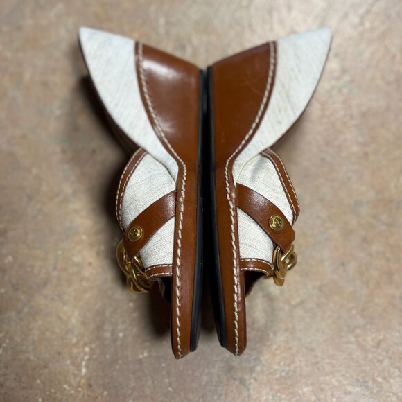 Worn 1X Cole Haan Kina Wedge Sandals Natural Linen Gold Accent Slides Size 8 B - Picture 6 of 16